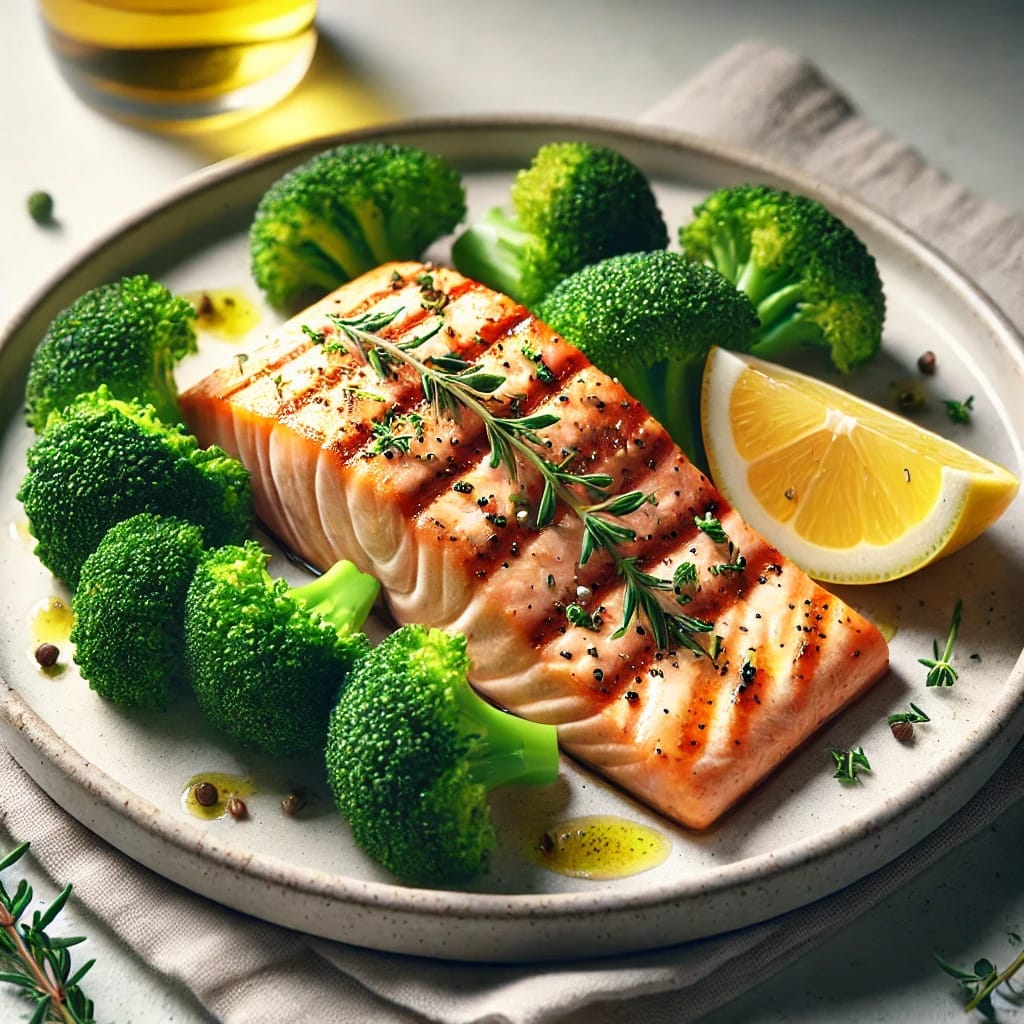 Grilled Salmon with Steamed Broccoli Recipe
