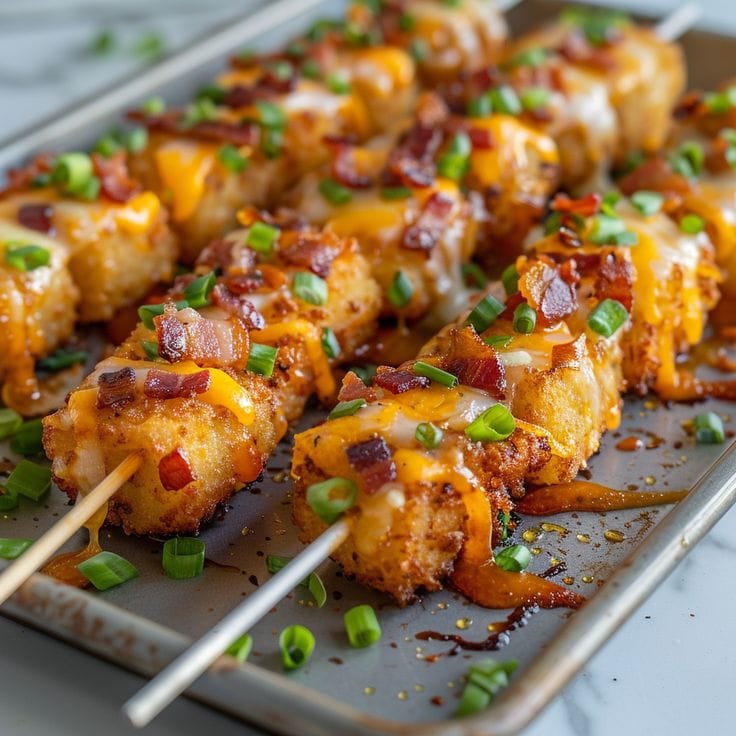 Loaded Tater Tot Skewers