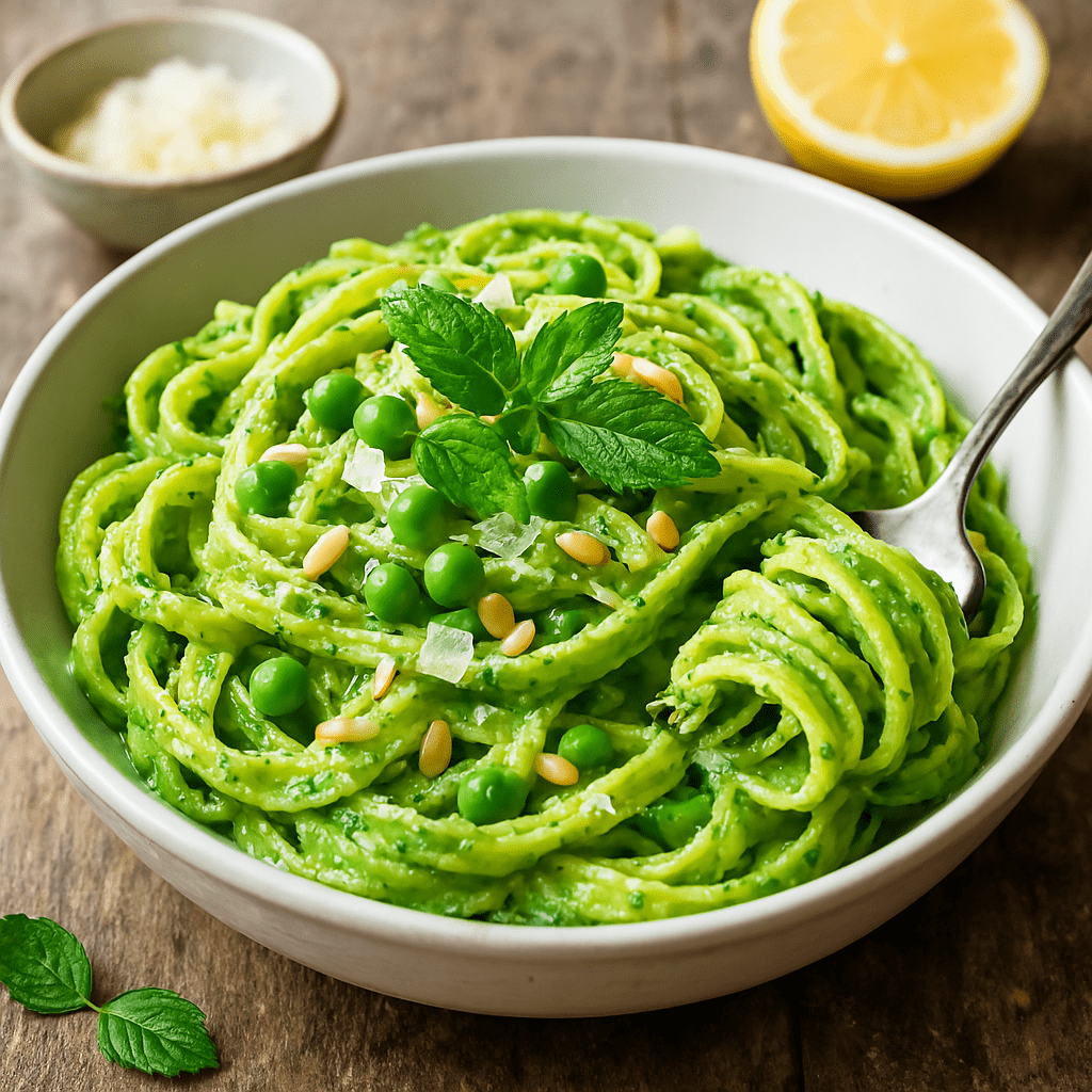 Creamy Green Pea Pesto Pasta