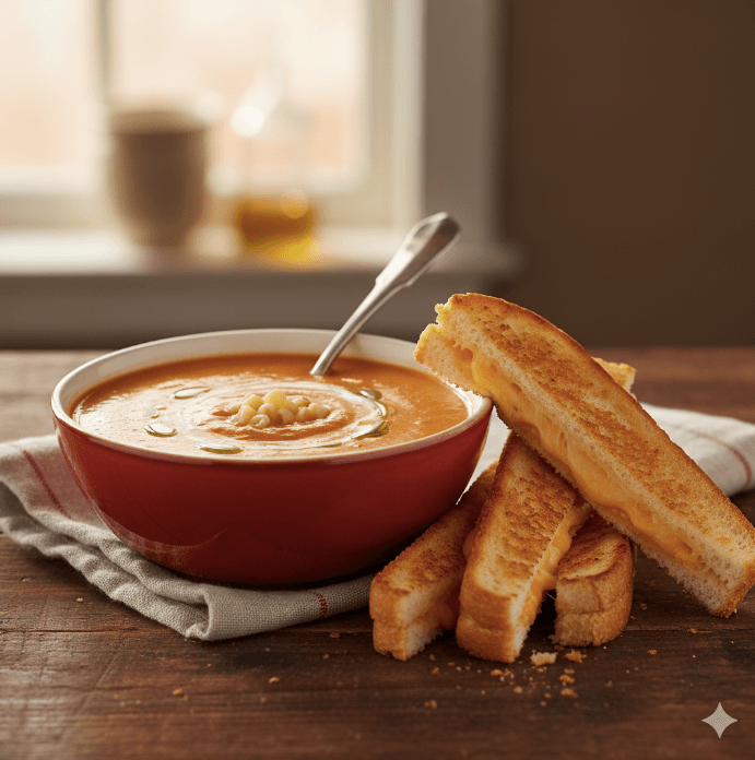 Creamy Tomato Soup with Grilled Cheese Strips