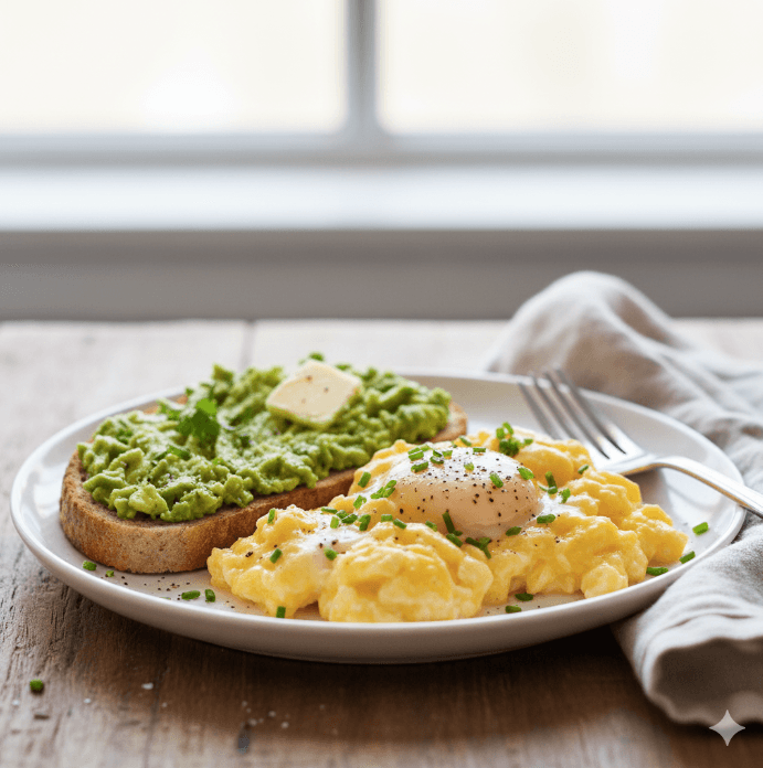 Fluffy Scrambled Eggs with Avocado & Soft Toast