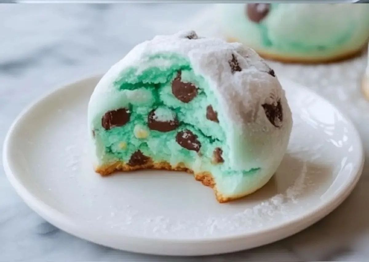 Mint Chocolate Chip Snowball Cookies