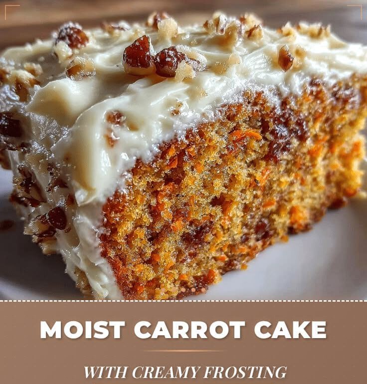 Moist homemade carrot cake with cream cheese frosting
